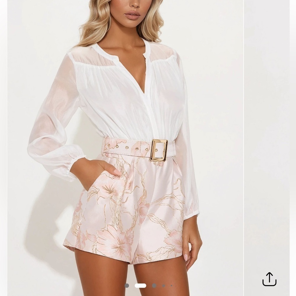 White Blouse and Pink Shorts romper - Picture 3 of 7